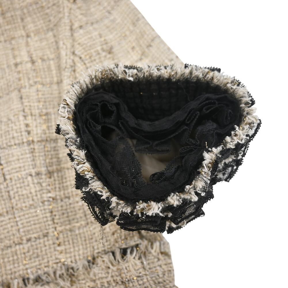Chanel Beige Metallic Gold Silver Tweed Fringe Trim Jacket Size 38 Approx US 6 - Picture 8 of 16